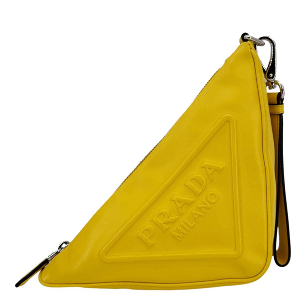 PRADA Triangle Leather Clutch Yellow