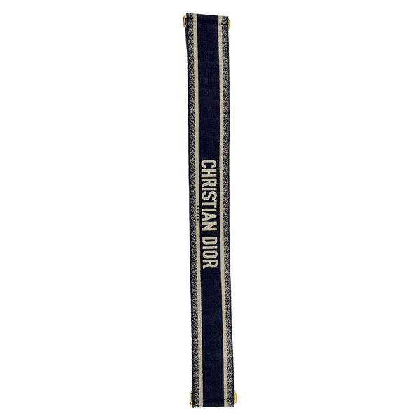 CHRISTIAN DIOR Embroidered Canvas Shoulder Strap Navy Blue