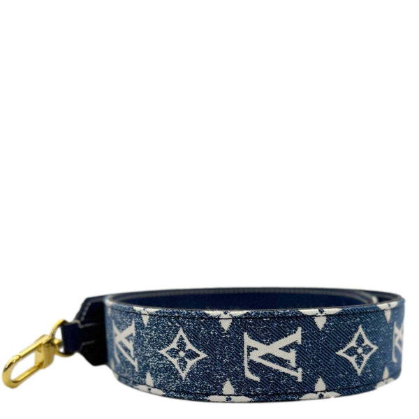 LOUIS VUITTON Jacquard Bandouliere Monogram Denim Shoulder Strap Navy Blue