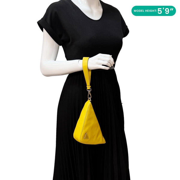 PRADA Triangle Leather Clutch Yellow