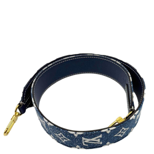 LOUIS VUITTON Jacquard Bandouliere Monogram Denim Shoulder Strap Navy Blue