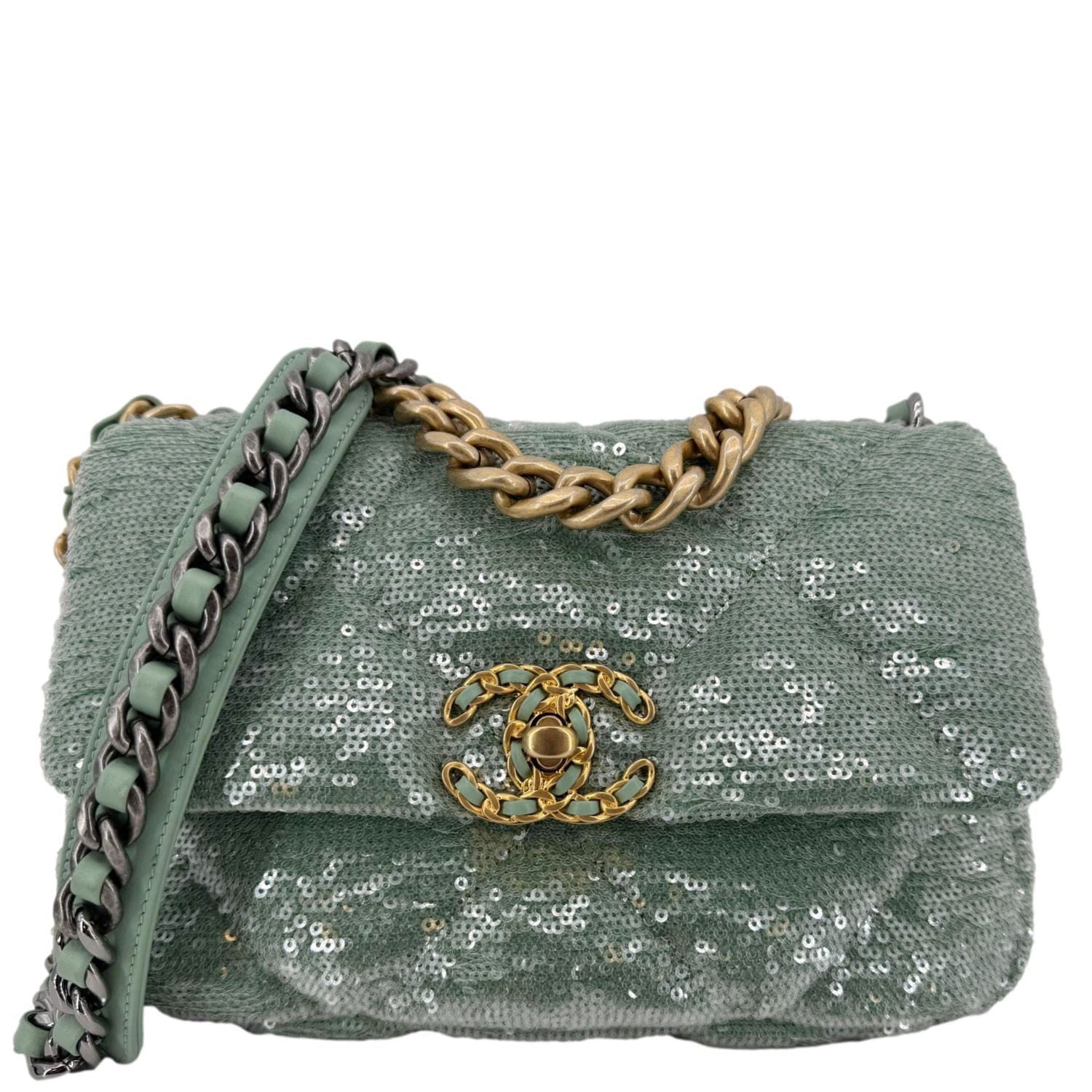 CHANEL 19 Flap Medium Sequins Shoulder Bag Green