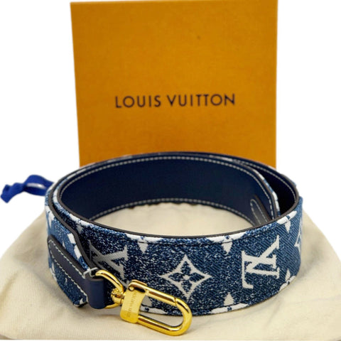 LOUIS VUITTON Jacquard Bandouliere Monogram Denim Shoulder Strap Navy Blue