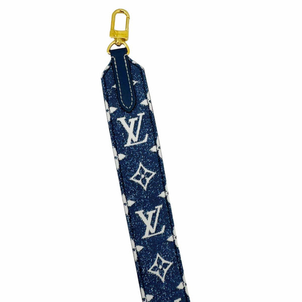 LOUIS VUITTON Jacquard Bandouliere Monogram Denim Shoulder Strap Navy Blue