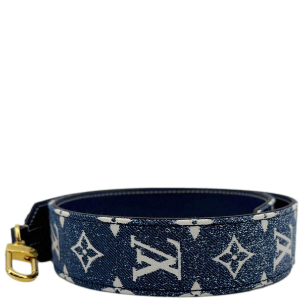 LOUIS VUITTON Jacquard Bandouliere Monogram Denim Shoulder Strap Navy Blue