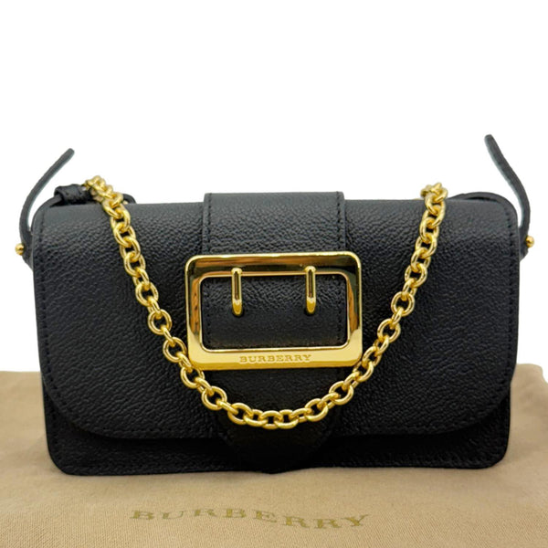 BURBERRY Buckle Small Grainy Calfskin Leather Chain Crossbody Bag Black