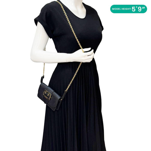 BURBERRY Buckle Small Grainy Calfskin Leather Chain Crossbody Bag Black