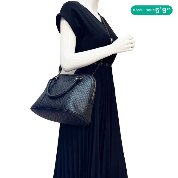 GUCCI Dome Medium Leather Crossbody Bag Black 449663