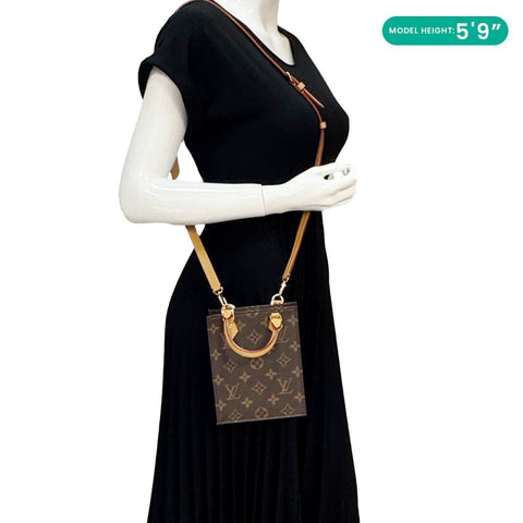 LOUIS VUITTON Petit Sac Plat Monogram Canvas Shoulder Bag Brown