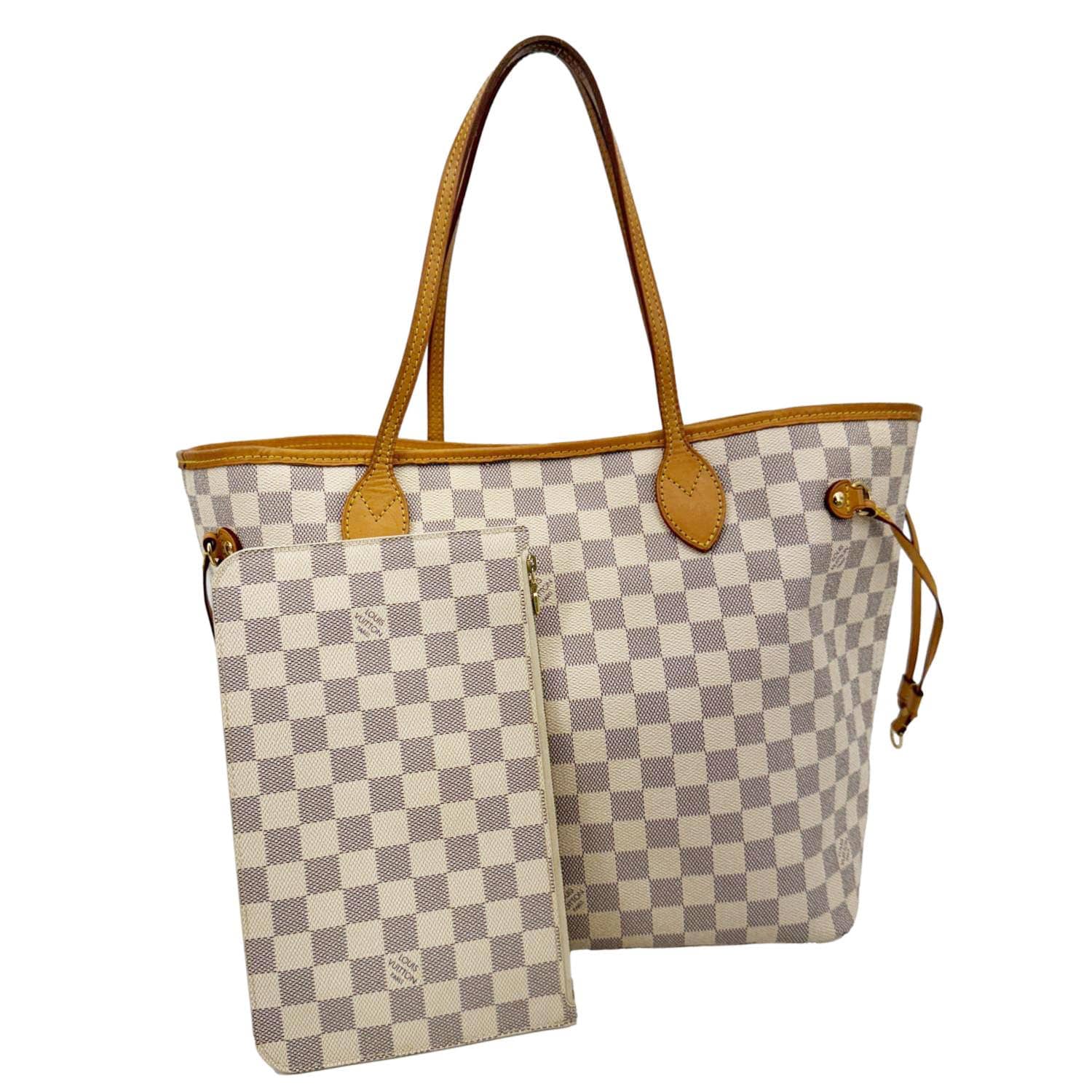 Louis Vuitton Neverfull MM White Damier Azur Tote Bag with Pouch