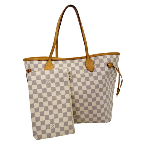 LOUIS VUITTON Neverfull MM Damier Azur Tote Shoulder Bag White