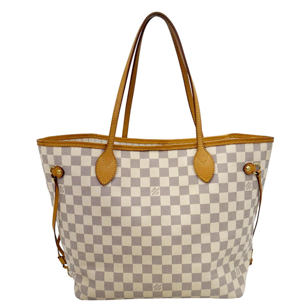 LOUIS VUITTON Neverfull MM Damier Azur Tote Shoulder Bag White
