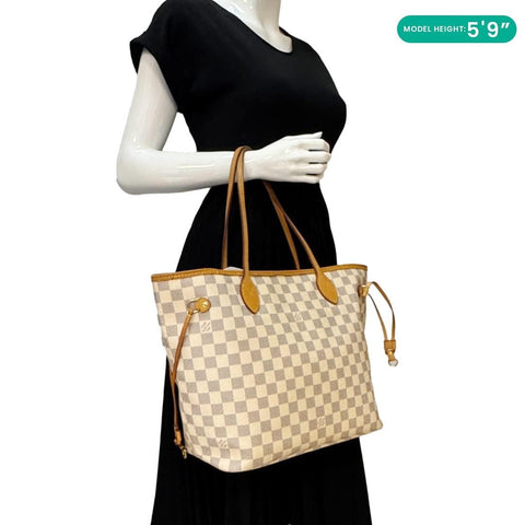 Louis Vuitton Neverfull MM White Damier Azur Tote Bag - Model Holding