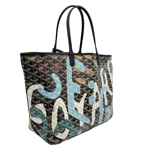 GOYARD Saint Louis Lettres Camouflage Chevron Print Canvas Tote Bag Multicolor