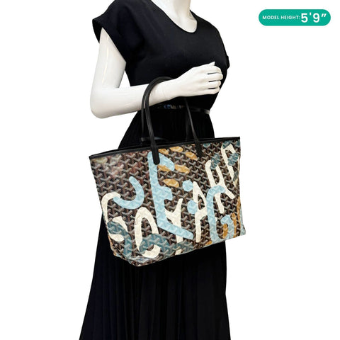 GOYARD Saint Louis Lettres Camouflage Chevron Print Canvas Tote Bag Multicolor