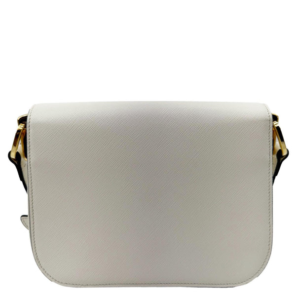PRADA Embleme Flap Saffiano Lux Leather Shoulder Bag White