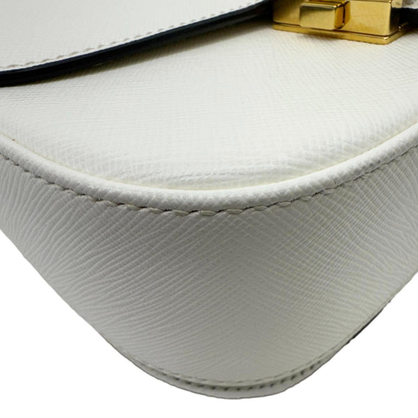 PRADA Embleme Flap Saffiano Lux Leather Shoulder Bag White