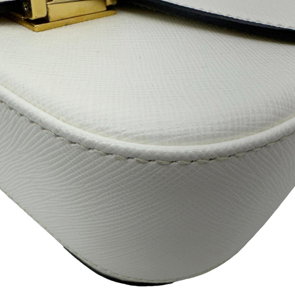 PRADA Embleme Flap Saffiano Lux Leather Shoulder Bag White