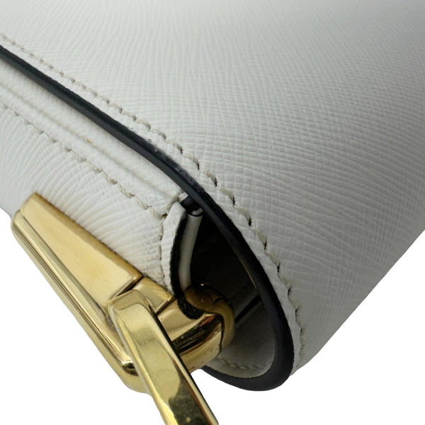 PRADA Embleme Flap Saffiano Lux Leather Shoulder Bag White
