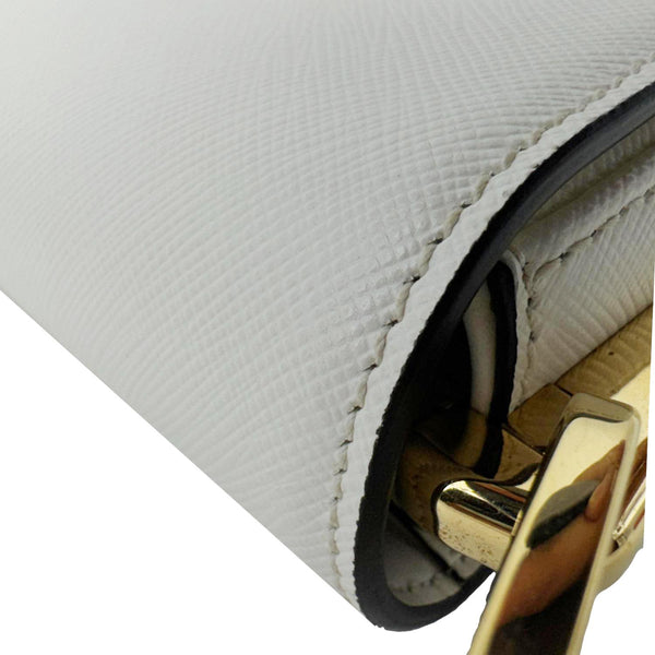 PRADA Embleme Flap Saffiano Lux Leather Shoulder Bag White