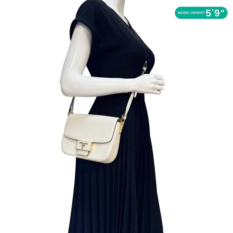 PRADA Embleme Flap Saffiano Lux Leather Shoulder Bag White