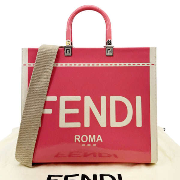 FENDI Sunshine Medium Patent Leather Crossbody Tote Bag Light Pink
