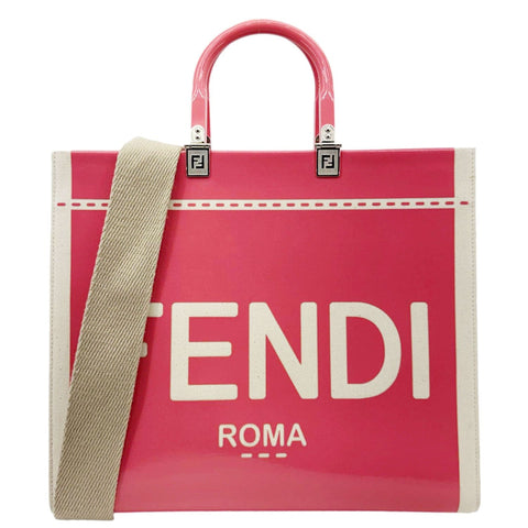 FENDI Sunshine Medium Patent Leather Crossbody Tote Bag Light Pink