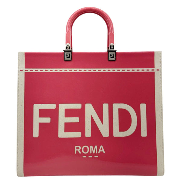 FENDI Sunshine Medium Patent Leather Crossbody Tote Bag Light Pink