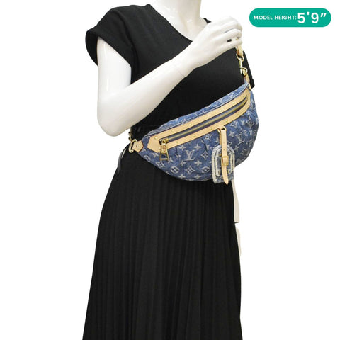 LOUIS VUITTON High Rise Monogram Denim Blue Bumbag dummy look