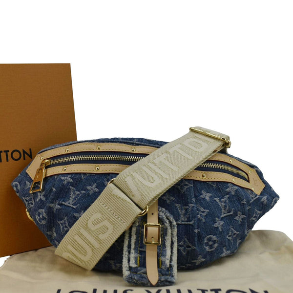 LOUIS VUITTON High Rise Monogram Denim Blue Bumbag front side