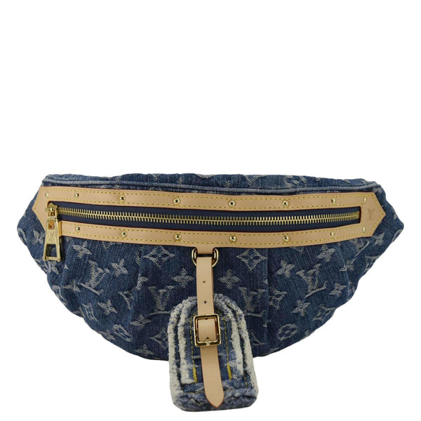 LOUIS VUITTON High Rise Monogram Denim Blue Bumbag upper side look