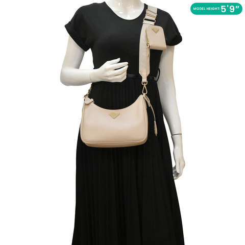 PRADA Re-Edition 2005 Saffiano Leather Shoulder Bag Cameo Beige dummy look