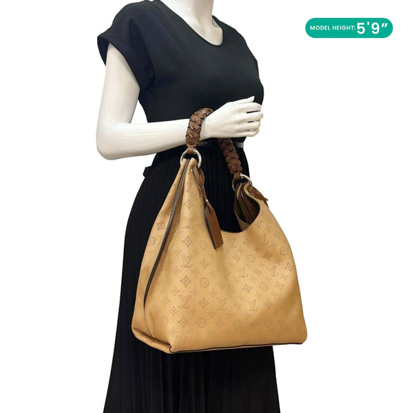 LOUIS VUITTON Carmel Mahina Leather Hobo Bag Beige