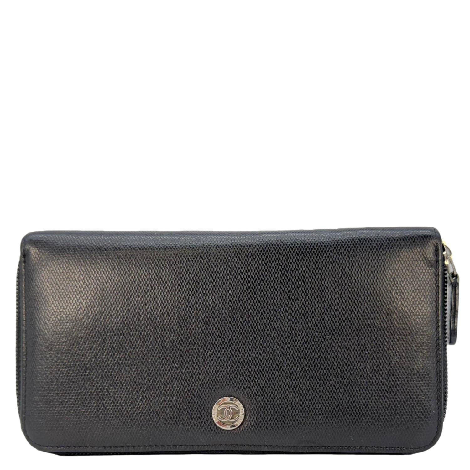 CHANEL Sevruga Leather Zip Around Wallet Black