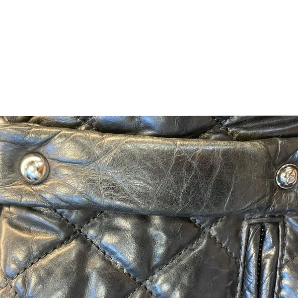 CHANEL Distressed Vintage Ligne Braid Calfskin Leather Tote Bag Black