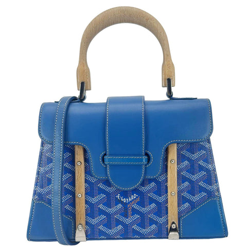 GOYARD Saigon Mini Chevron Print Coated Canvas Top Handle Shoulder Bag Blue
