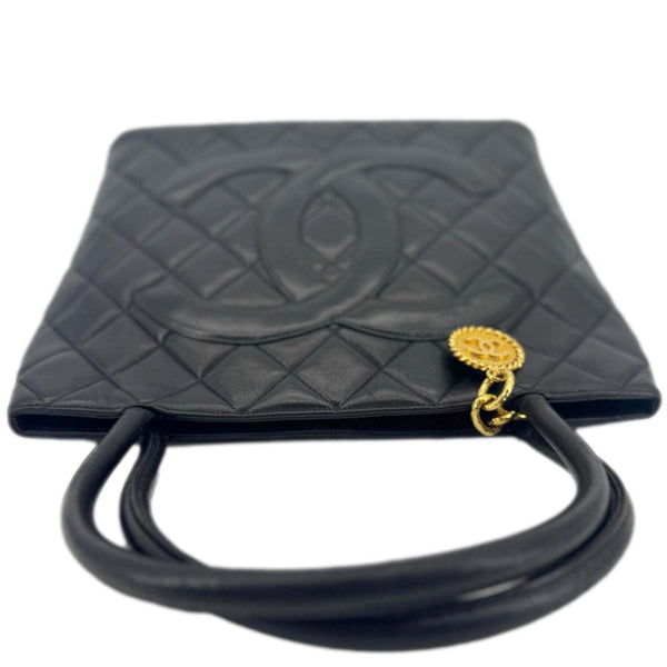 CHANEL Medallion Quilted Leather Tote Bag Black