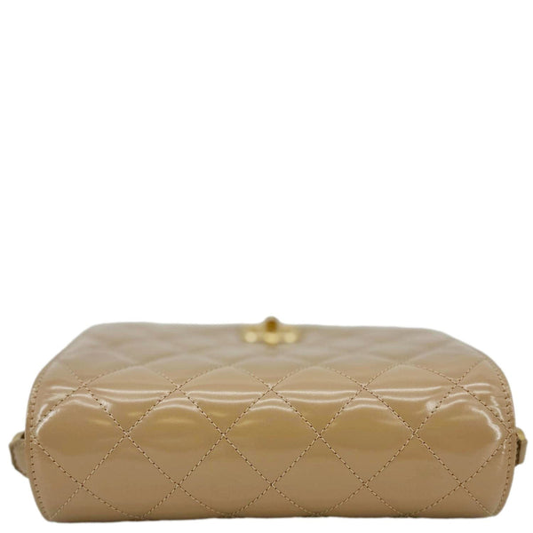 CHANEL My Sweet CC Shiny Quilted Calfskin Leather Shoulder Bag Beige