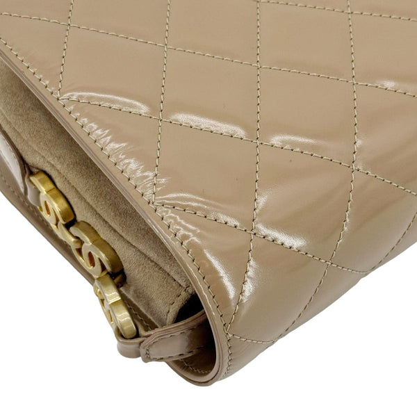 CHANEL My Sweet CC Shiny Quilted Calfskin Leather Shoulder Bag Beige