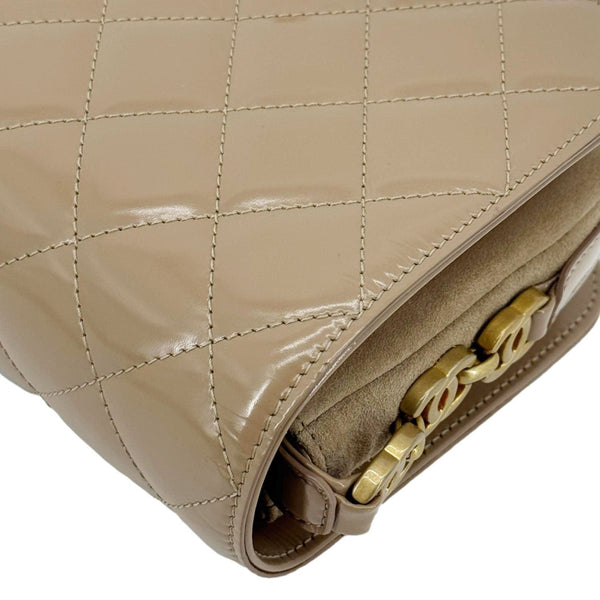 CHANEL My Sweet CC Shiny Quilted Calfskin Leather Shoulder Bag Beige