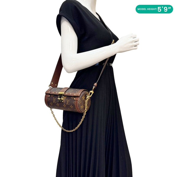 LOUIS VUITTON Papillon Trunk Monogram Canvas Satchel Bag Brown