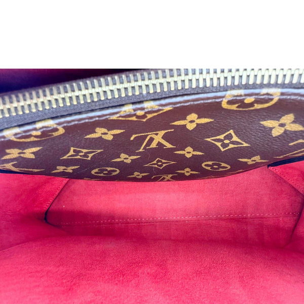 LOUIS VUITTON Flower Monogram Canvas Tote Shoulder Bag Coquelicot