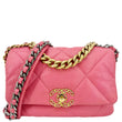 CHANEL 19 Flap Large Quilted Lambskin Leather Shoulder Bag Pink