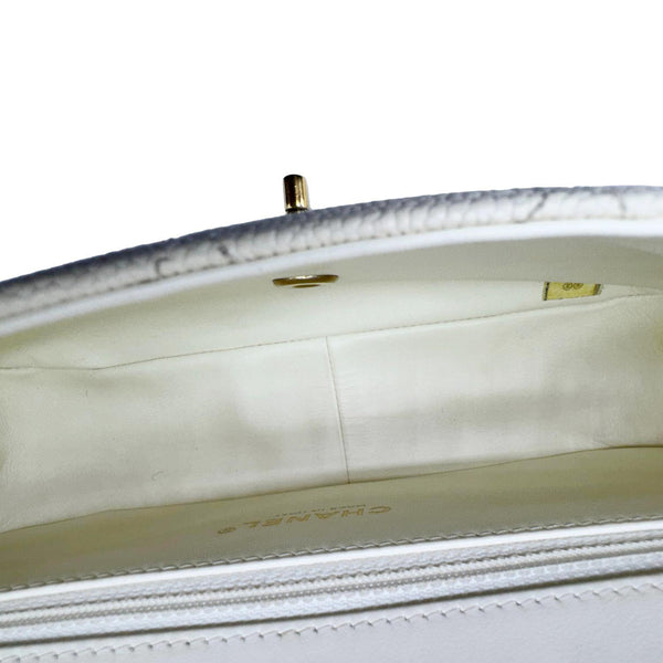 CHANEL Grommet Embellished Chic Flap Quilted Caviar Leather Crossbody Bag Ivory