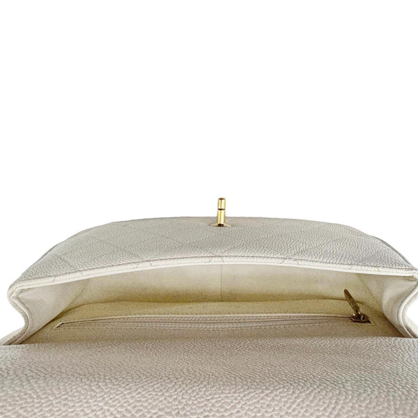 CHANEL Grommet Embellished Chic Flap Quilted Caviar Leather Crossbody Bag Ivory