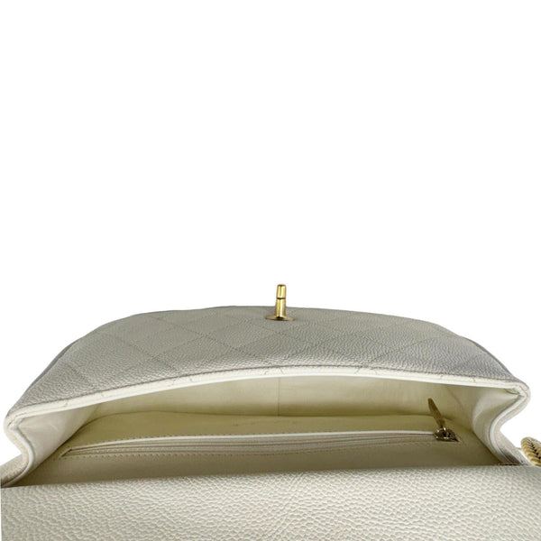 CHANEL Grommet Embellished Chic Flap Quilted Caviar Leather Crossbody Bag Ivory