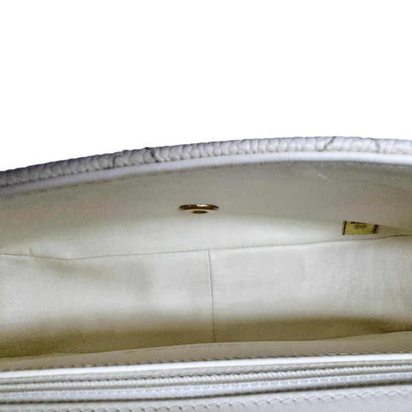 CHANEL Grommet Embellished Chic Flap Quilted Caviar Leather Crossbody Bag Ivory