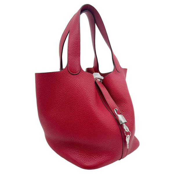 HERMES Picotin Lock 22 Taurillon Clemence Leather Hobo Bag Red