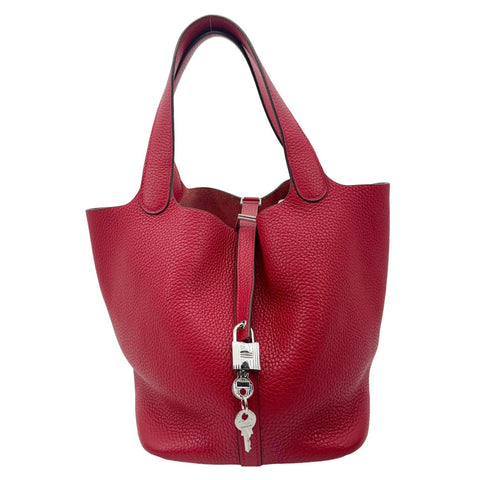 HERMES Picotin Lock 22 Taurillon Clemence Leather Hobo Bag Red