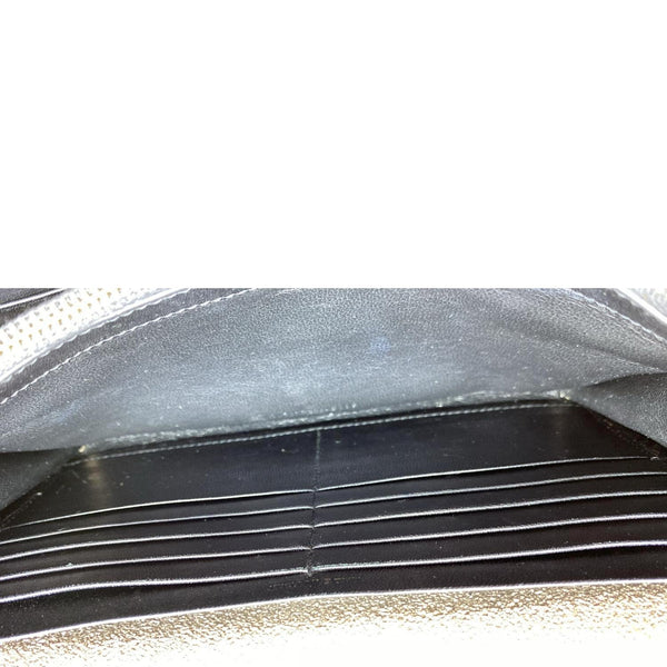 YVES SAINT LAURENT Cassandre Metallic Grain De Poudre Leather Shoulder Bag Silver